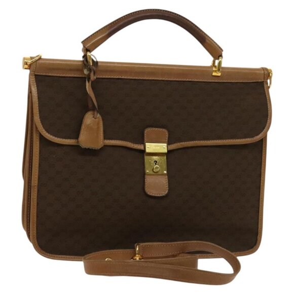 GUCCI Micro GG Canvas Hand Bag 2way Brown Gold Auth - Picture 1 of 16